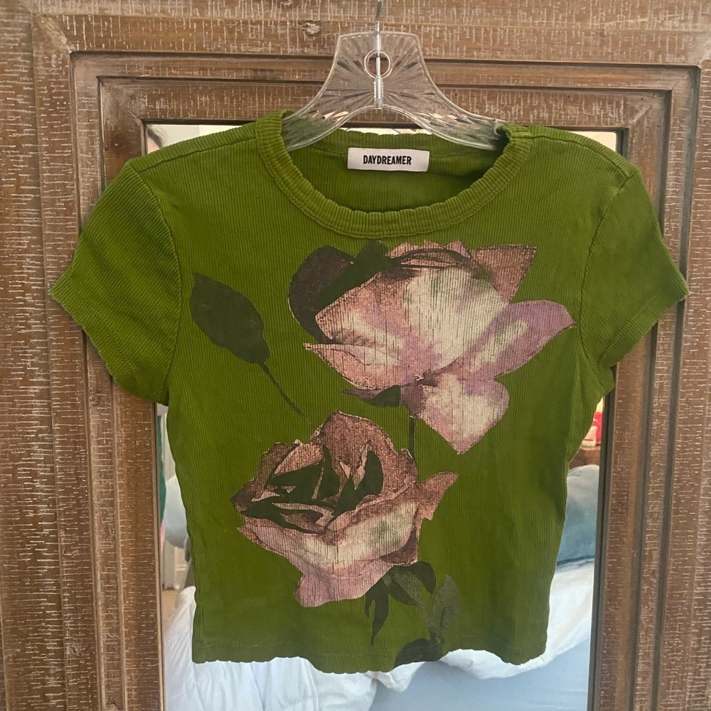 Free People Olive Floral Tee